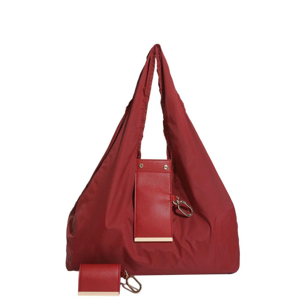 Expandable Foldable Keychain Tote Bag,  Leather Mini Bag with Key Ring