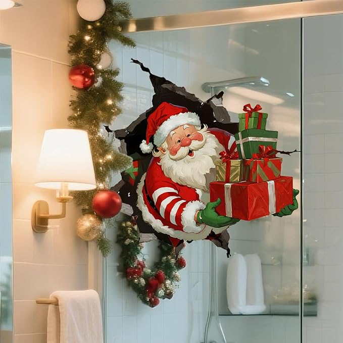 3Pcs Creative Christmas Santa Wall Stickers,Removable 3D Santa Wall Decal