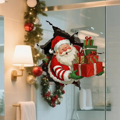 3Pcs Creative Christmas Santa Wall Stickers,Removable 3D Santa Wall Decal