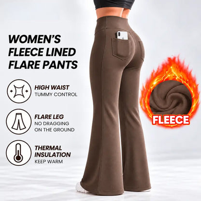Women's Cashmere-Blend Flare Leggings with Pockets, High Waisted Thermal Bell Bottom Yoga Pants