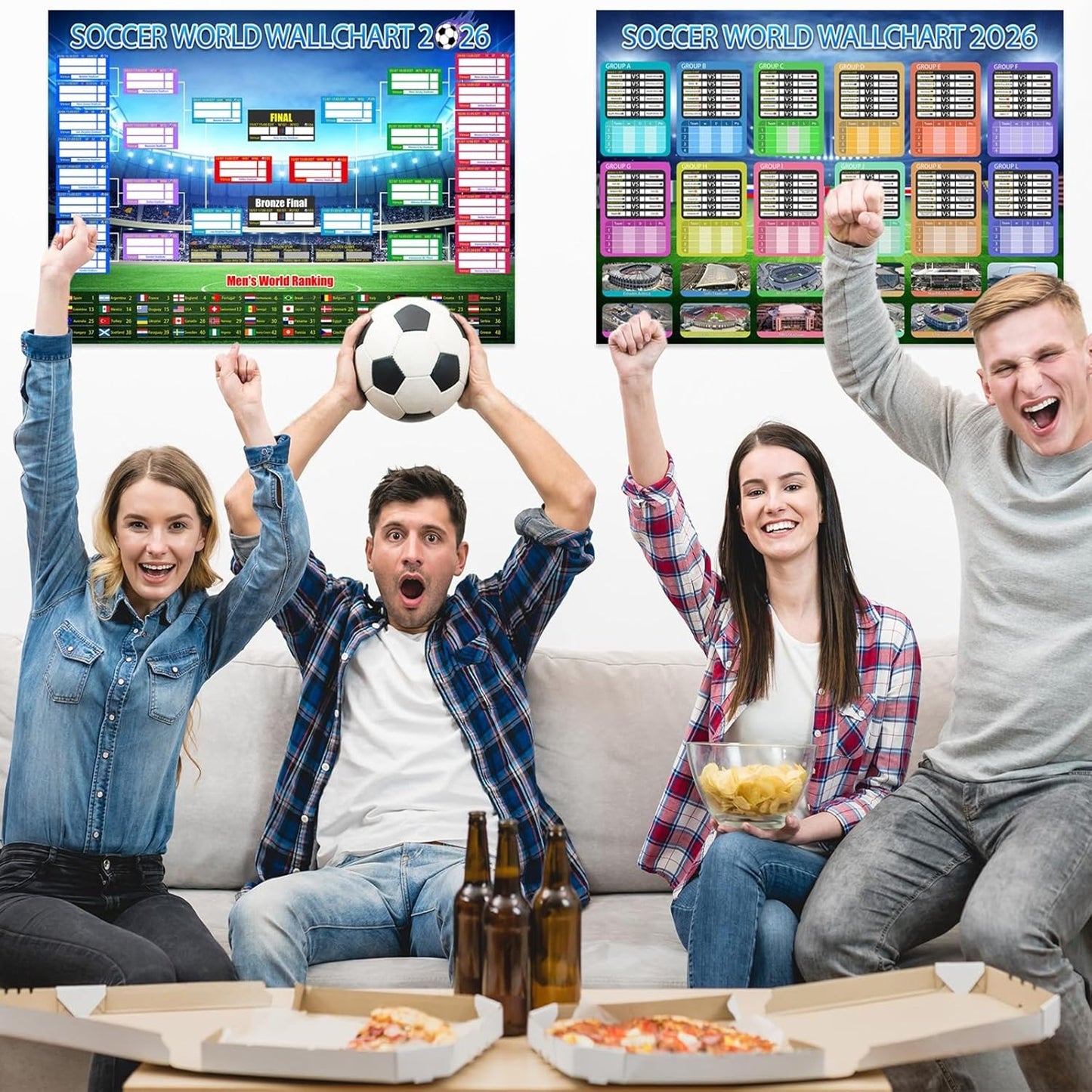 2 PCS World Cup Schedule Poster 2026 Large 24x33 Inch Tournament Wall Chart Set