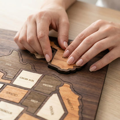 13x10 Inch Wooden USA Travel Map Puzzle – Interactive Wall Decor with Removable State Pieces