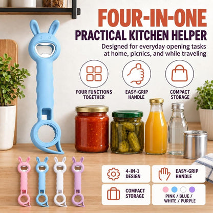 4-in-1 Bunny Shaped Bottle & Jar Opener, Multifunctional Easy-Grip Lid Opener