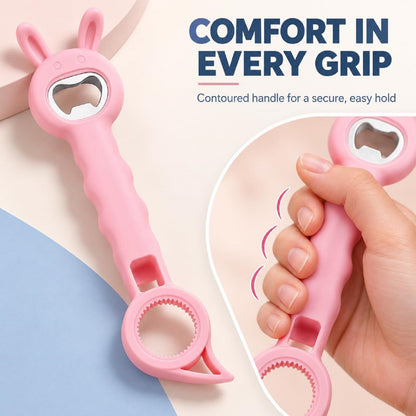 4-in-1 Bunny Shaped Bottle & Jar Opener, Multifunctional Easy-Grip Lid Opener