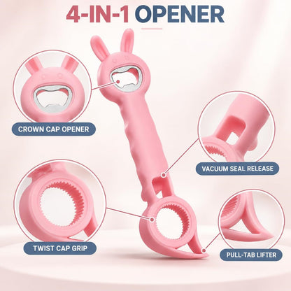 4-in-1 Bunny Shaped Bottle & Jar Opener, Multifunctional Easy-Grip Lid Opener