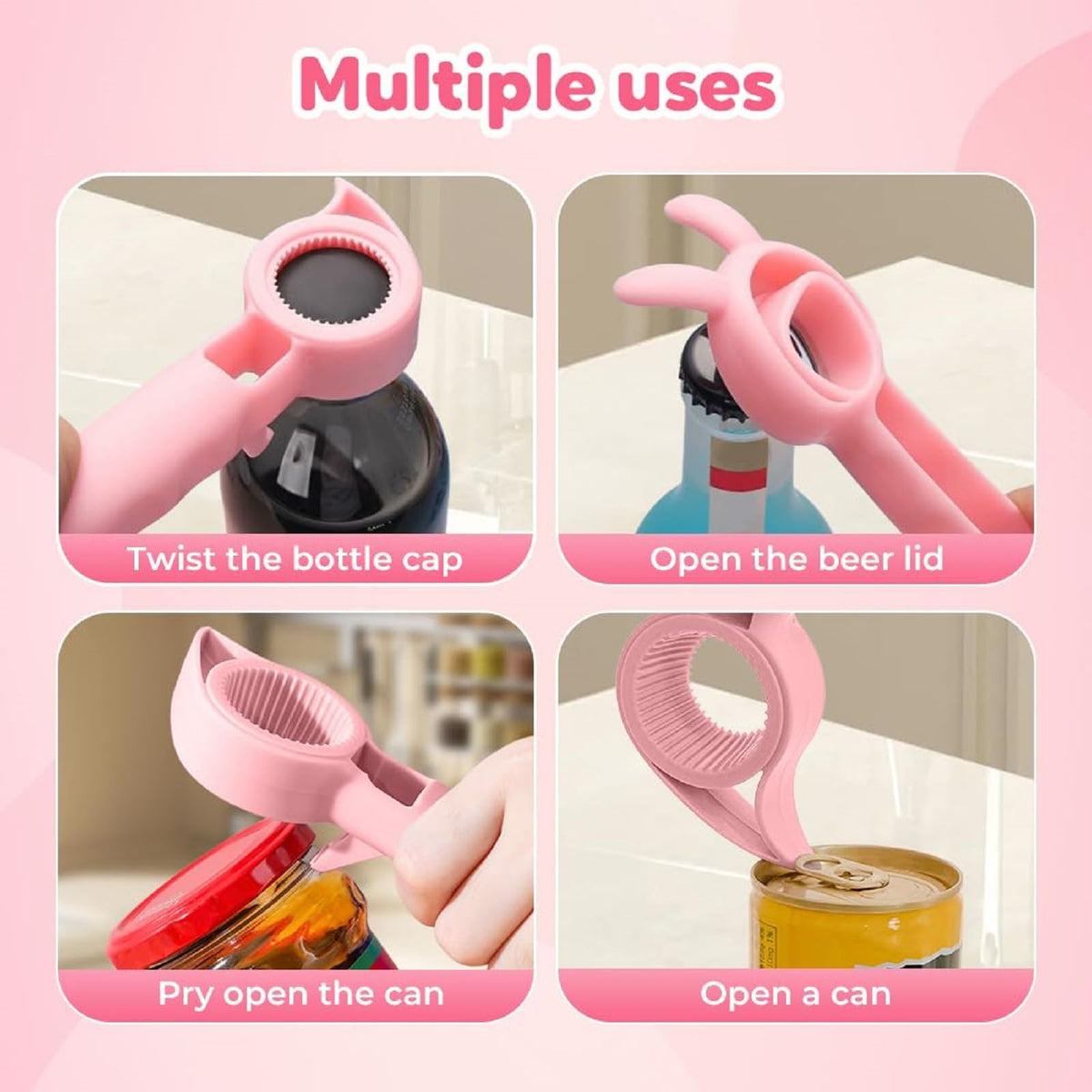 4-in-1 Bunny Shaped Bottle & Jar Opener, Multifunctional Easy-Grip Lid Opener