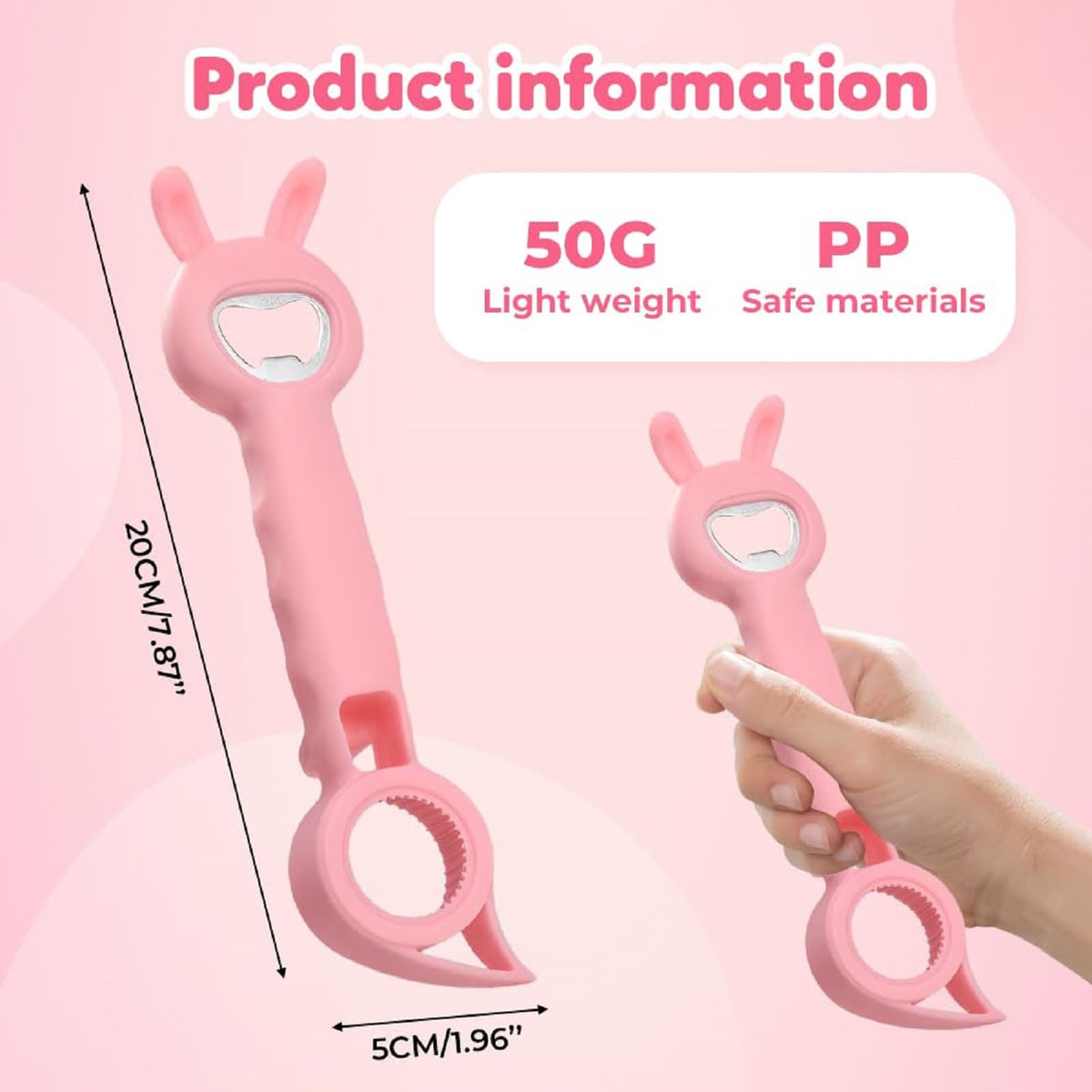 4-in-1 Bunny Shaped Bottle & Jar Opener, Multifunctional Easy-Grip Lid Opener