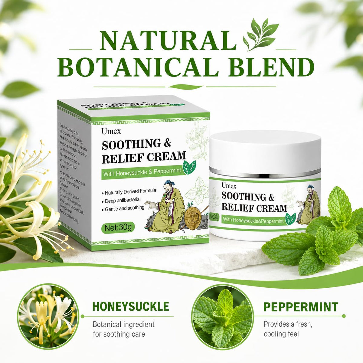 Soothing Relief Herbal Cream Gentle Anti-Itch Ointment, Cooling Moisturizer to Comfort & Protect Irritated Skin,