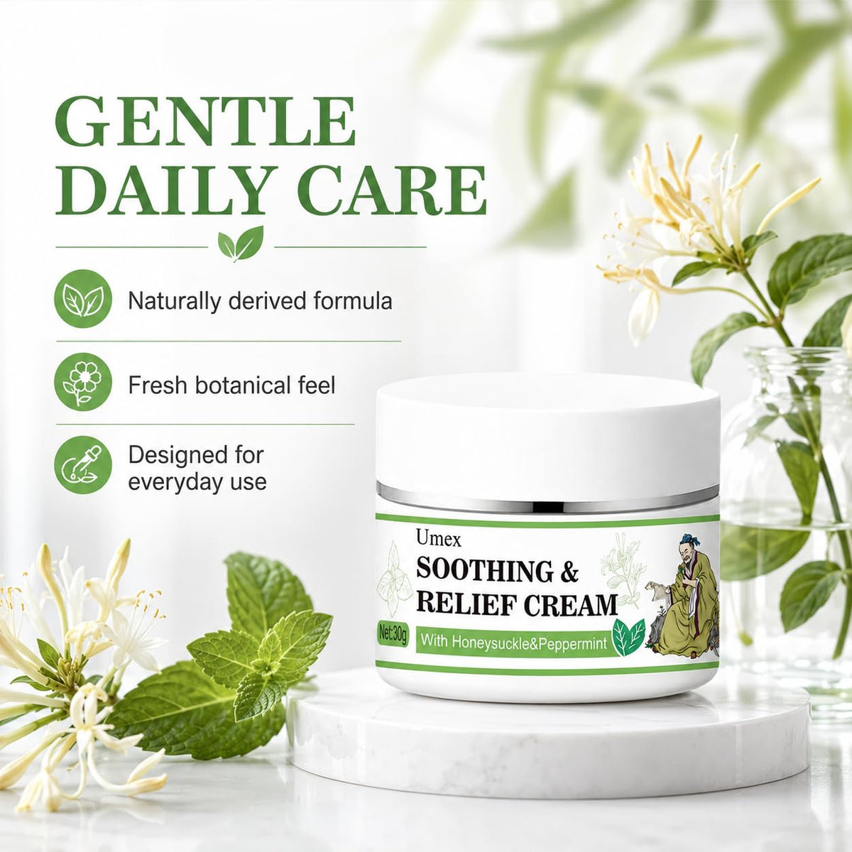 Soothing Relief Herbal Cream Gentle Anti-Itch Ointment, Cooling Moisturizer to Comfort & Protect Irritated Skin,