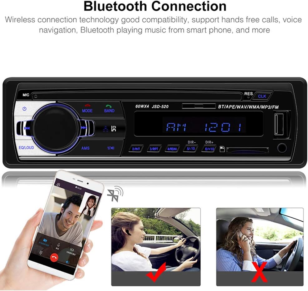 Car Radio Audio USB/SD/MP3 Player Bluetooth Receiver Hands-Free with Remote Control