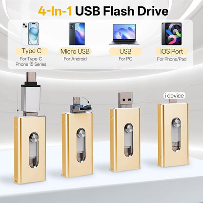 4-in-1 Flash Drive MFi Certified 256 GB Portable USB OTG Memory Stick