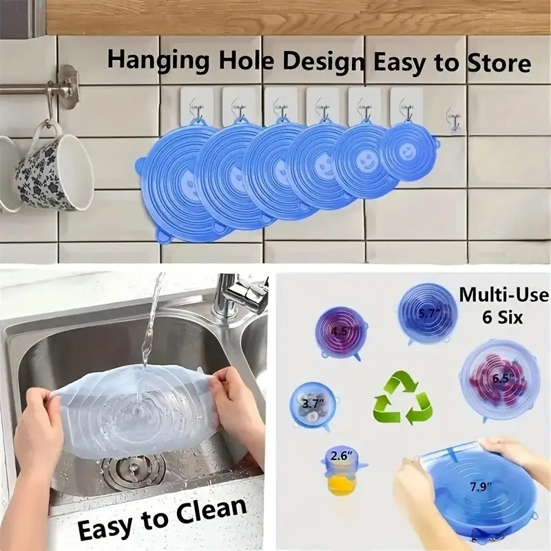 6 Pack Reusable Food Grade Silicone Covers for Bowls, Pots, Cups & Fruits, BPA Free