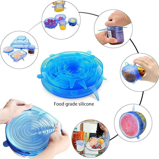 6 Pack Reusable Food Grade Silicone Covers for Bowls, Pots, Cups & Fruits, BPA Free
