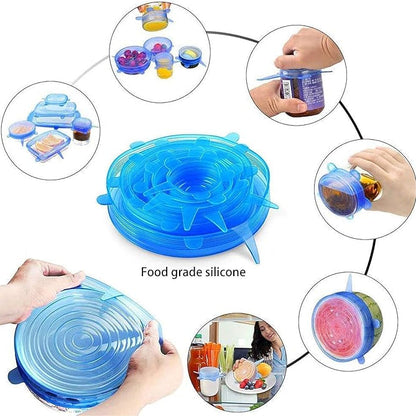 6 Pack Reusable Food Grade Silicone Covers for Bowls, Pots, Cups & Fruits, BPA Free