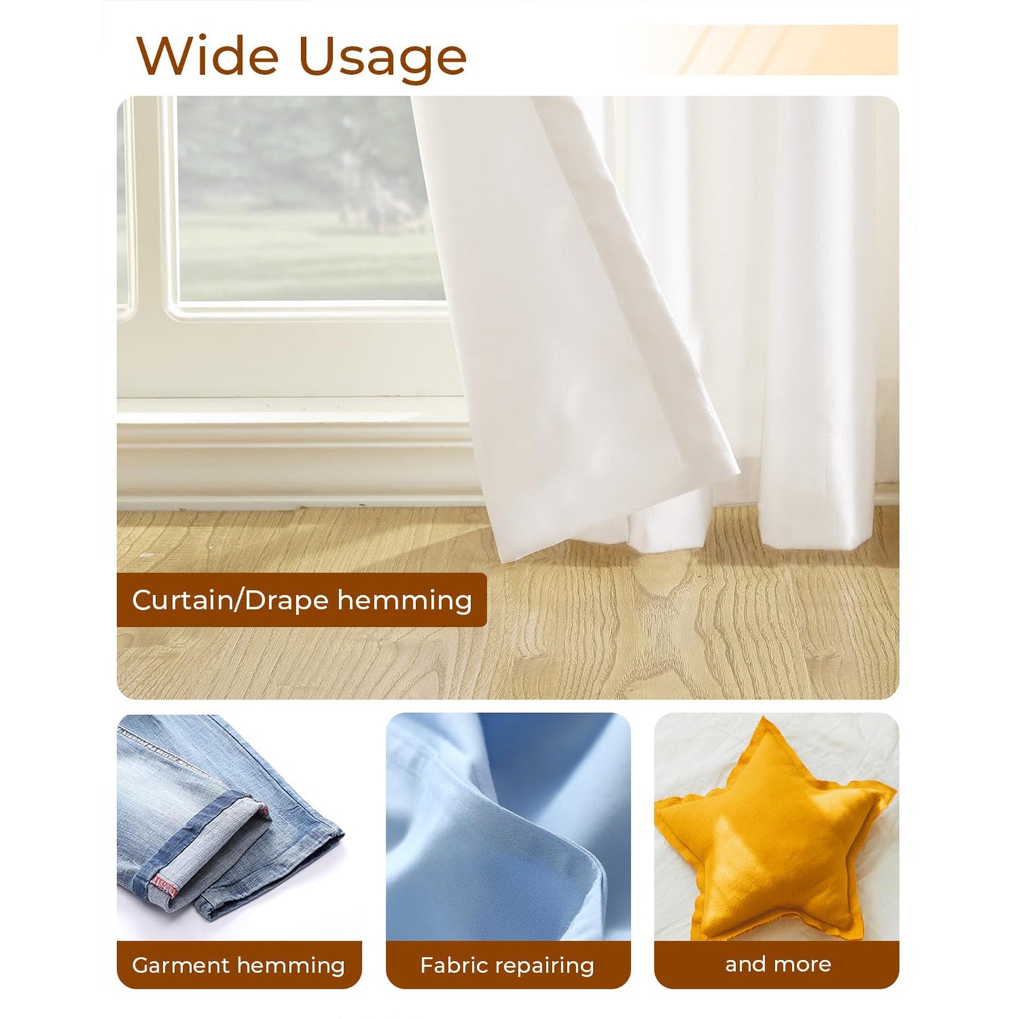 2 Rolls No-Sew Fusible Adhesive Seal Tape for Clothes & Curtains