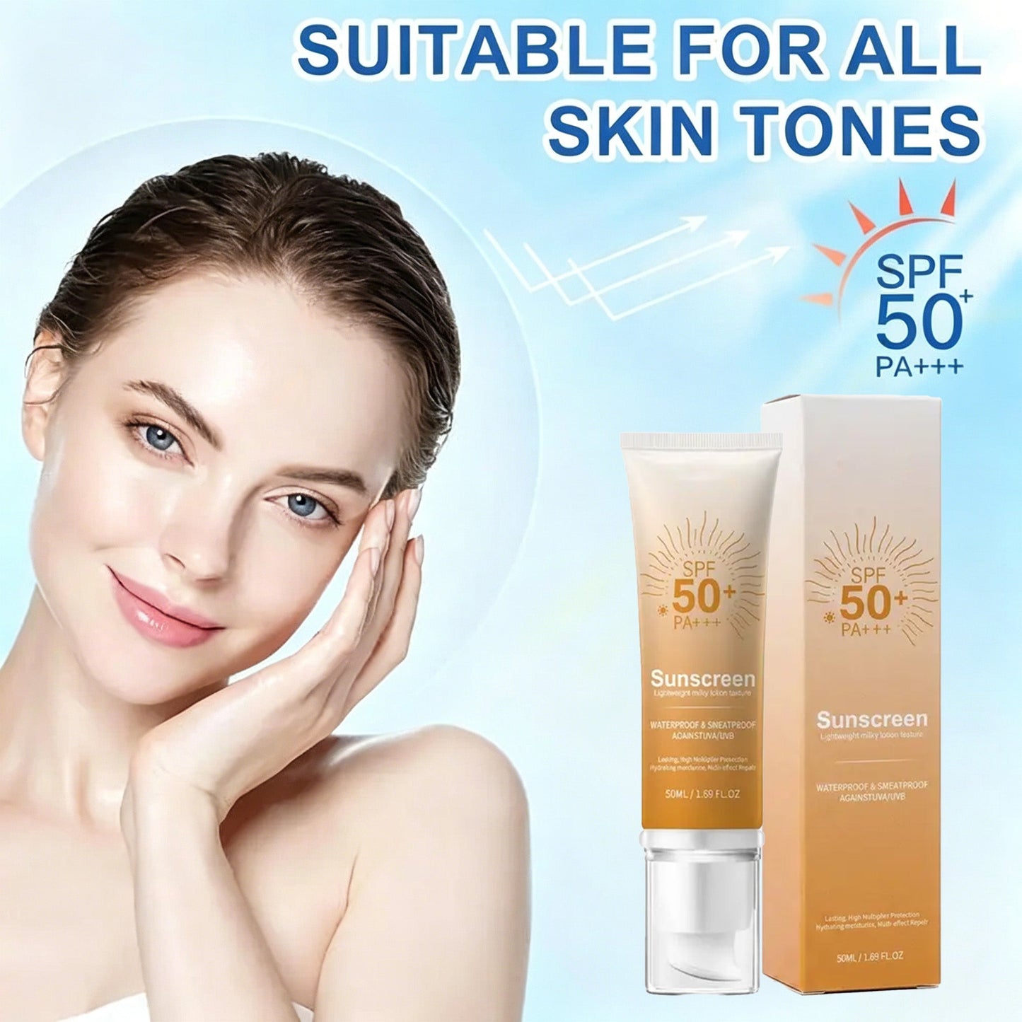 Long-lasting Waterproof Sunscreen to Prevent Sunburn and Tanning. SPF 50 PA+++