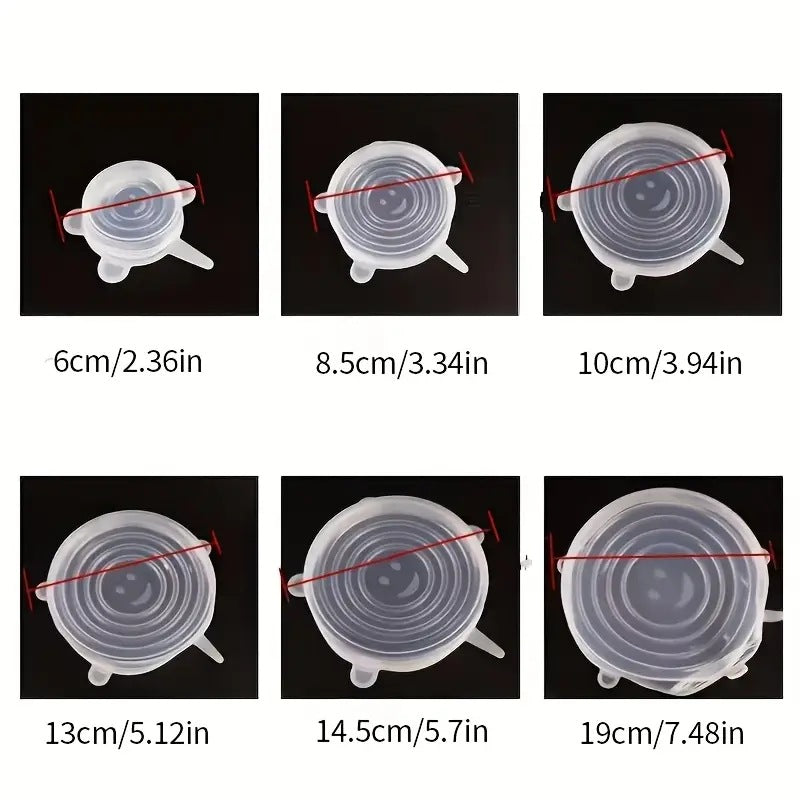 6 Pack Reusable Food Grade Silicone Covers for Bowls, Pots, Cups & Fruits, BPA Free