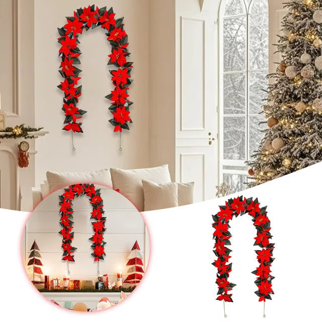 9.4FT Christmas Garlandwith Red Berries for HomeDecor, Christmas Trees,and Staircases With LED String Lights