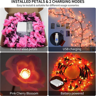 5.25 Ft 72 Lights LED Tree Branch Lights for Wall Cherry Blossom Lights