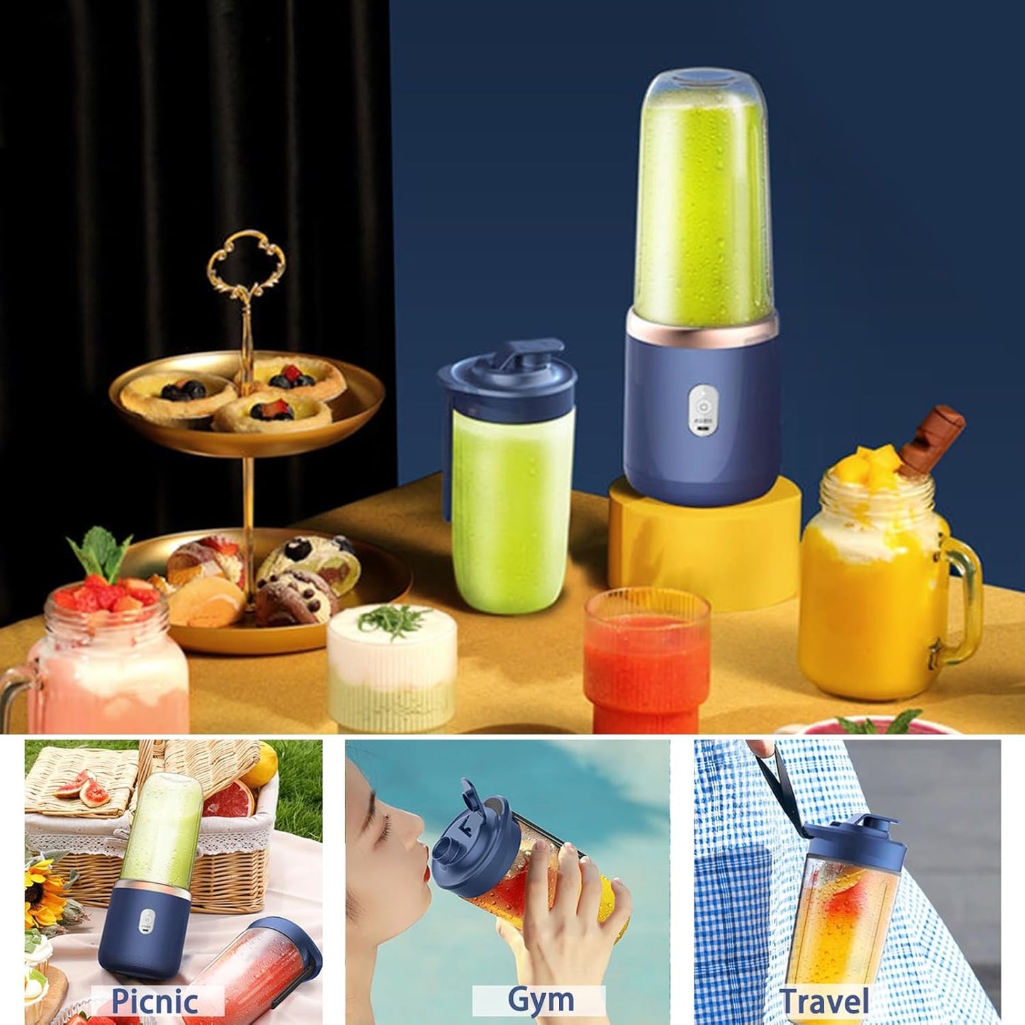 Portable Blender,Personal Blender USB Rchargeable 400ML With6 Blades