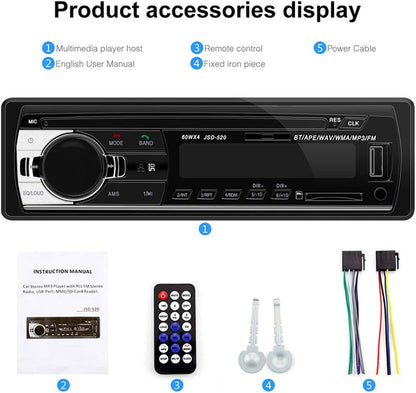 Car Radio Audio USB/SD/MP3 Player Bluetooth Receiver Hands-Free with Remote Control
