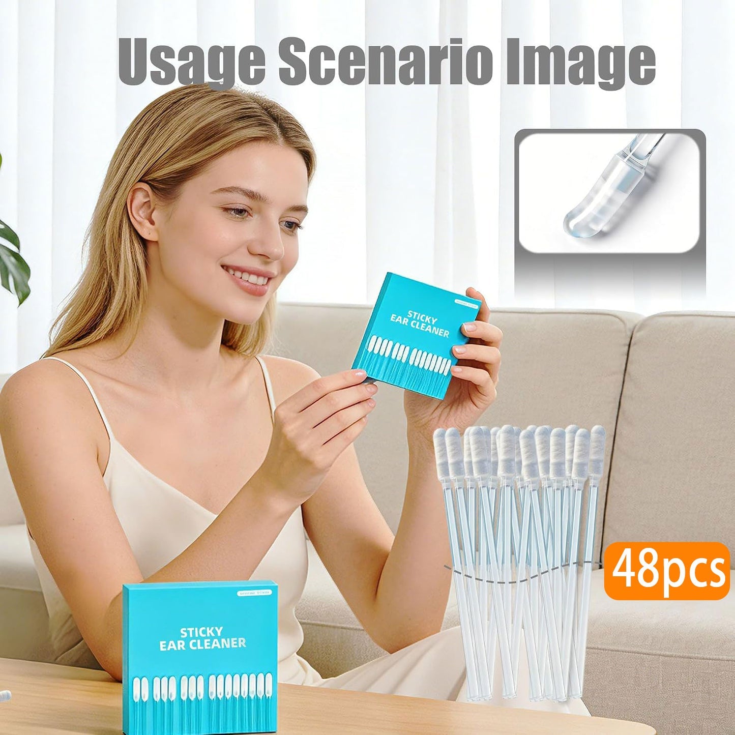 48PCS Sticky Ear Reusable Earwax Remova lAdhesive Swabs Cleaning Stick,