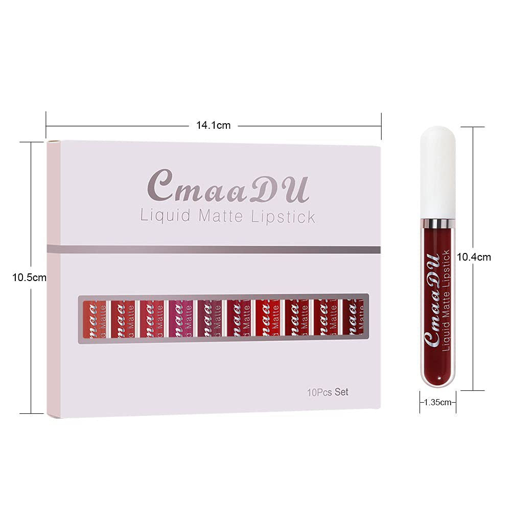 10Pcs Liquid Matte Lipstick Set, Long Lasting Lipstick 24 hour Waterproof Lip Gloss