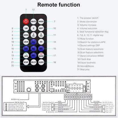 Car Radio Audio USB/SD/MP3 Player Bluetooth Receiver Hands-Free with Remote Control