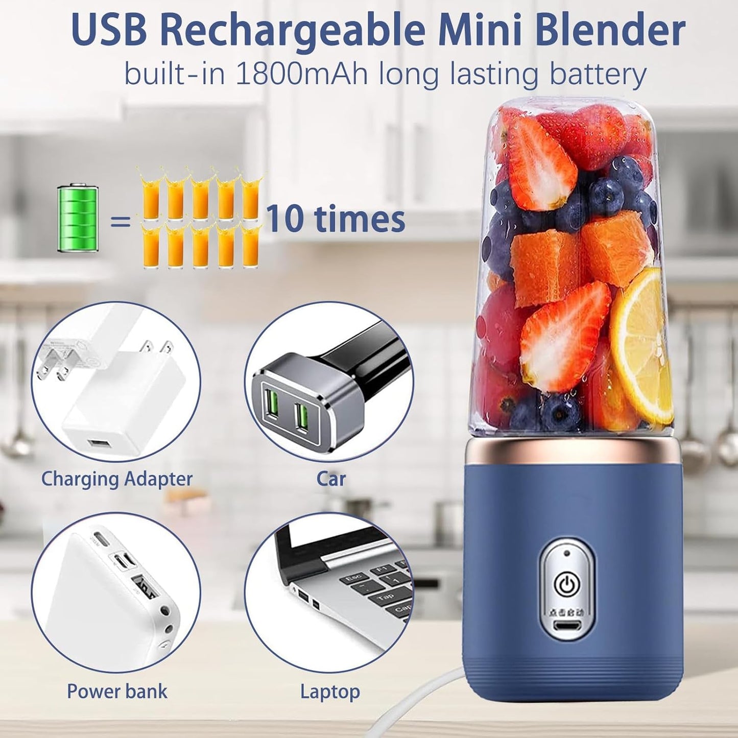 Portable Blender,Personal Blender USB Rchargeable 400ML With6 Blades