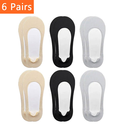 6 Pairs Invisible Boat Socks Cushioned Non Slip Insole