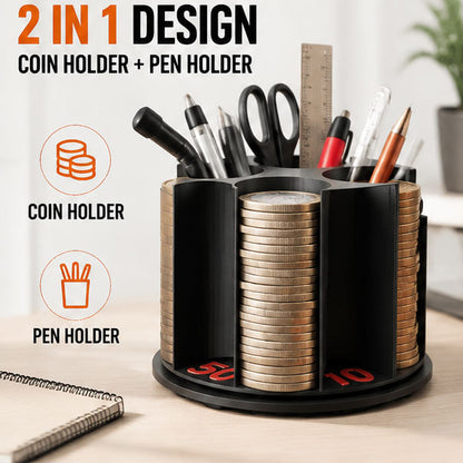 Rotatable In-Car Coin Organizer and Sorter Creative Pen Holder