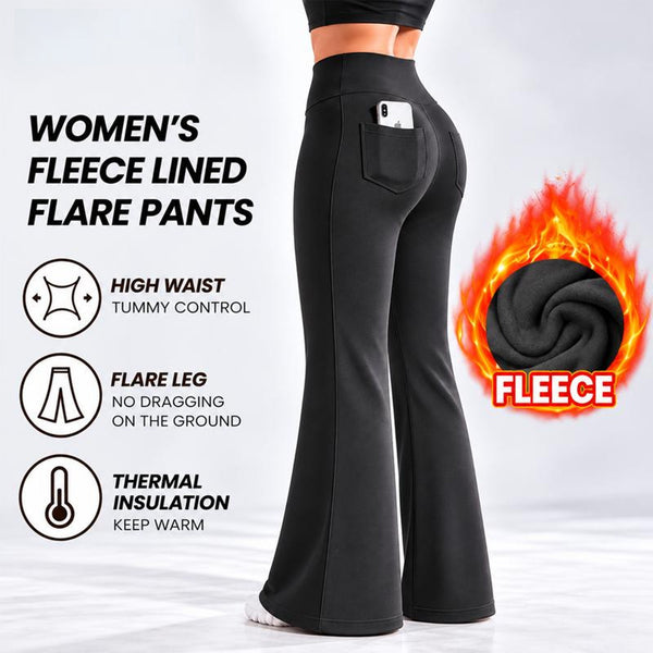 Women's Cashmere-Blend Flare Leggings with Pockets, High Waisted Thermal Bell Bottom Yoga Pants