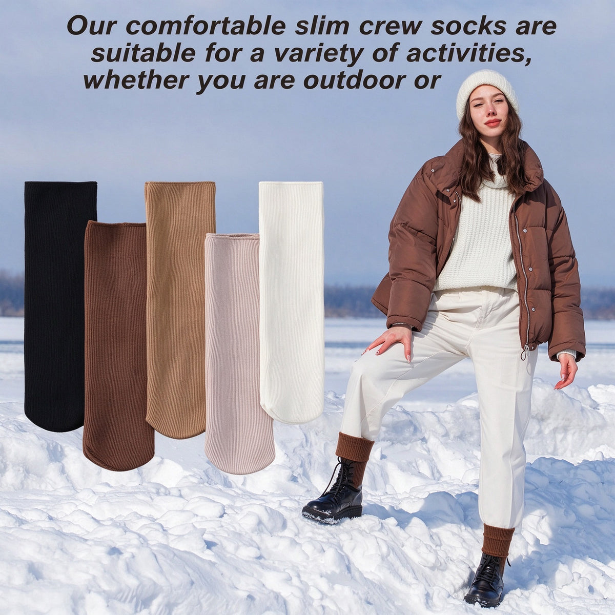 5 Pairs Women’s Ultra-Soft Fleece Thermal Socks- Ribbed Winter Warm Socks, Moisture-Wicking