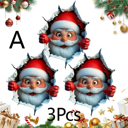3Pcs Creative Christmas Santa Wall Stickers,Removable 3D Santa Wall Decal