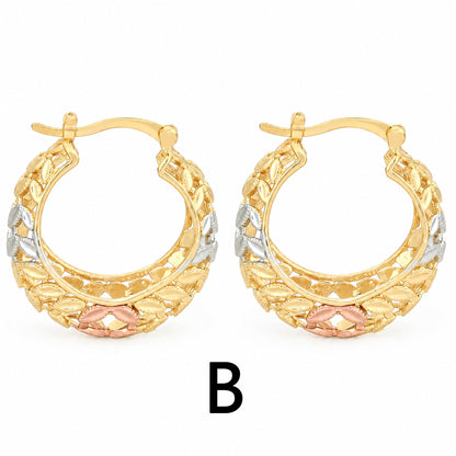 Gold Plated Crescent Moon Earrings with Colorful Enamel Flowers