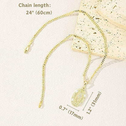 Guadalupe Virgin Mary Oval Zircon Inlay Pendant Necklace for Women Men