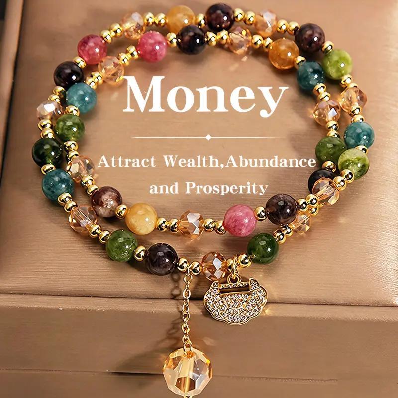 Unisex Double-Strand Gemstone Beaded Bracelet - Adult Beaded Jewelry with Energy Boost, Wealth Attraction, Positivity Benefits,