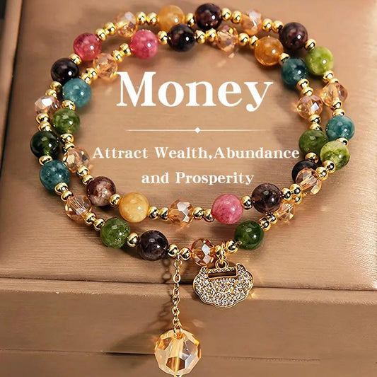 Unisex Double-Strand Gemstone Beaded Bracelet - Adult Beaded Jewelry with Energy Boost, Wealth Attraction, Positivity Benefits,