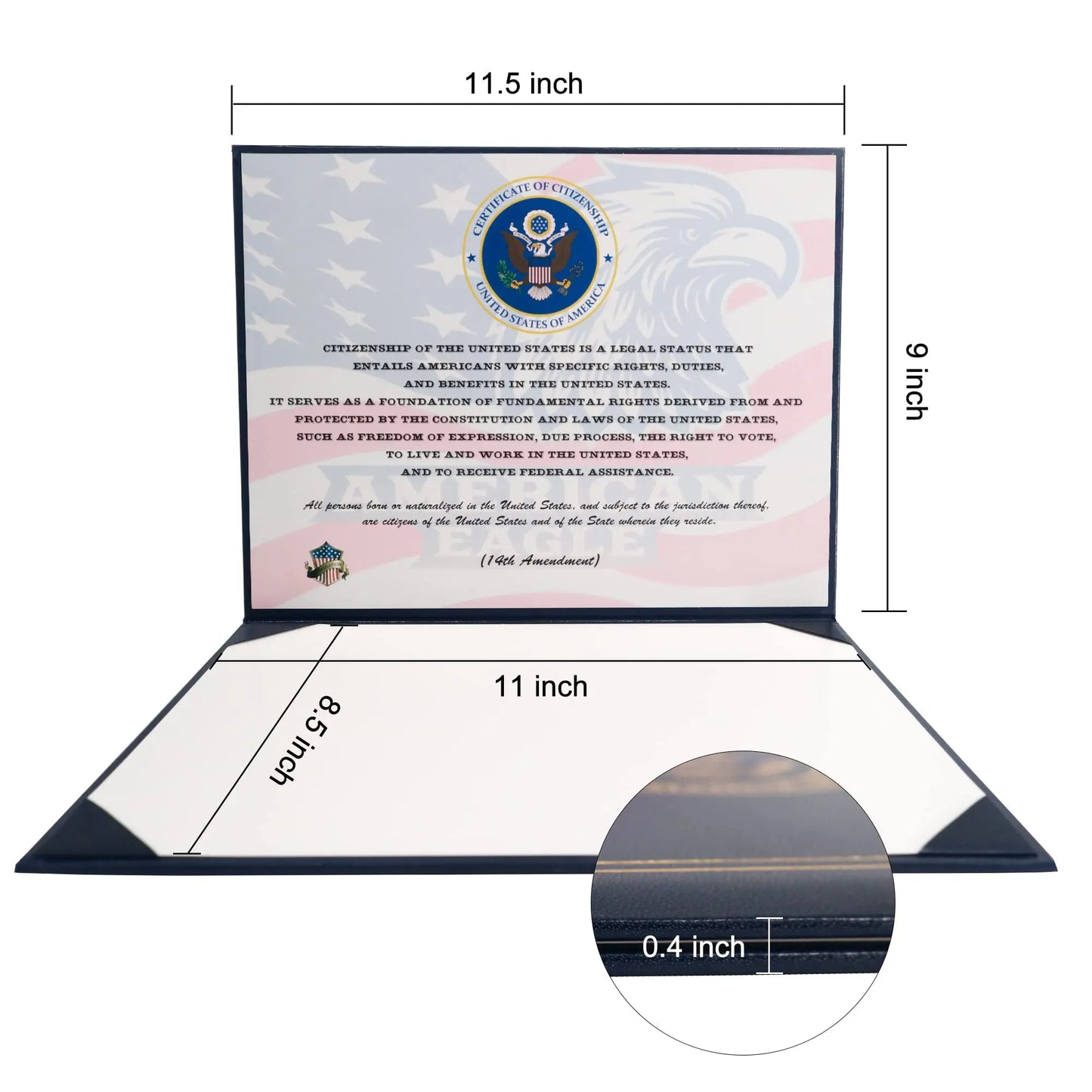 US Citizenship Certificate Holder Navy PU Naturalization Gold Foil Embossed
