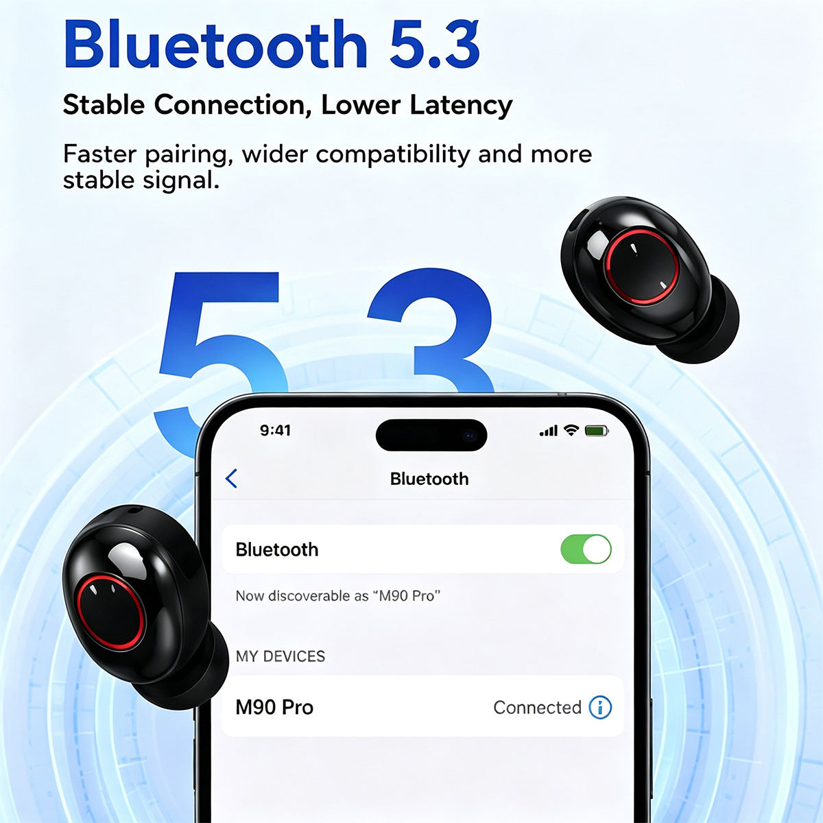 M90 Pro TWS Earphones HD Voice Noise Cancelling Earbuds V. 5.3