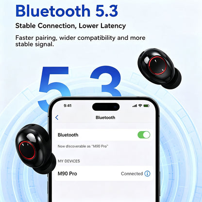 M90 Pro TWS Earphones HD Voice Noise Cancelling Earbuds V. 5.3