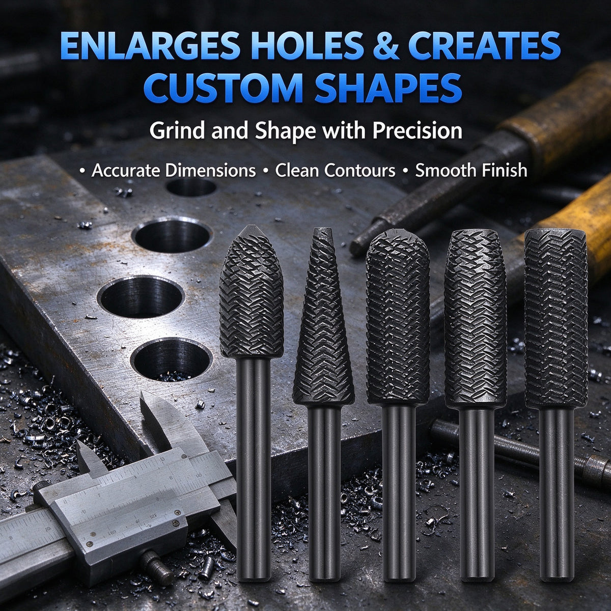 5PCS Rotary Rasp Carbon Steel Cutter Drill Bits Rasp for Steel Grinding Carving