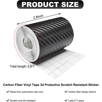 33ft Car 3D Carbon Fiber Vinyl Tape, Anti-Scratch Self Adhesive Door Entry Guards Vinyl Overlay Wrap Roll