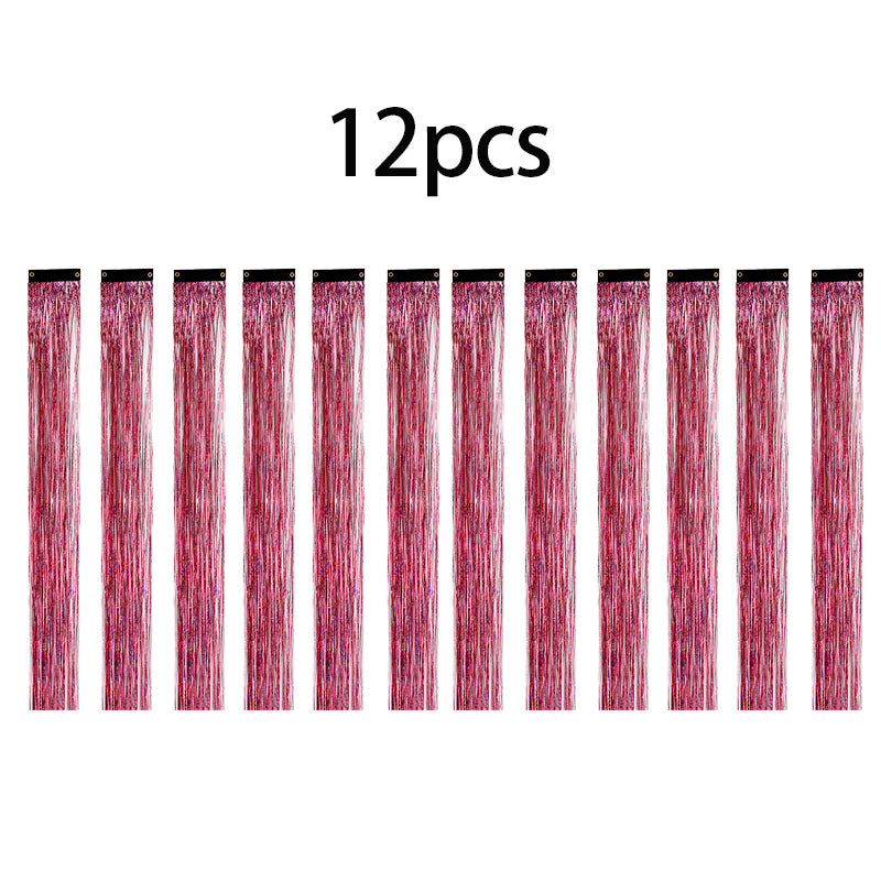 12PCS Hair Tinsel Clip In Glitter Fairy Tinsel Hair Extensions Gift