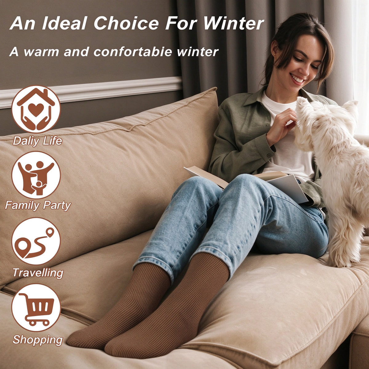 5 Pairs Women’s Ultra-Soft Fleece Thermal Socks- Ribbed Winter Warm Socks, Moisture-Wicking