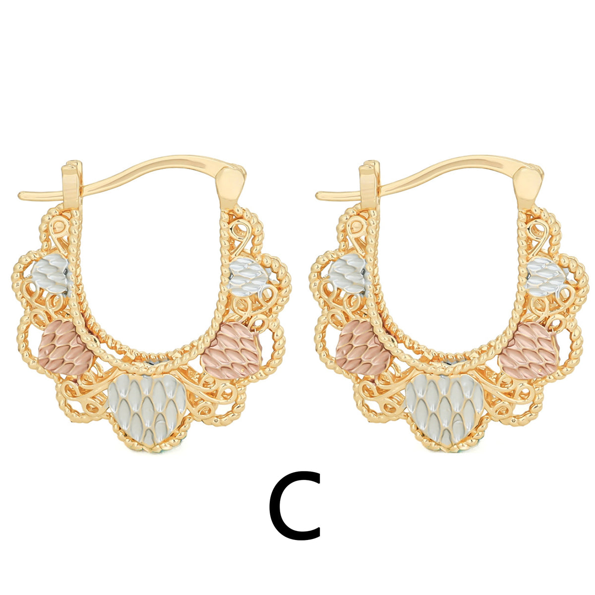 Gold Plated Crescent Moon Earrings with Colorful Enamel Flowers