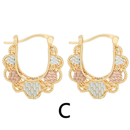 Gold Plated Crescent Moon Earrings with Colorful Enamel Flowers
