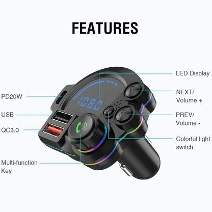Bluetooth 5.3 FM Transmitter for car, car Bluetooth Adapter QC3.0 & PD20W