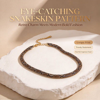 Stylish Metallic Faux Flat Snake Chain Choker