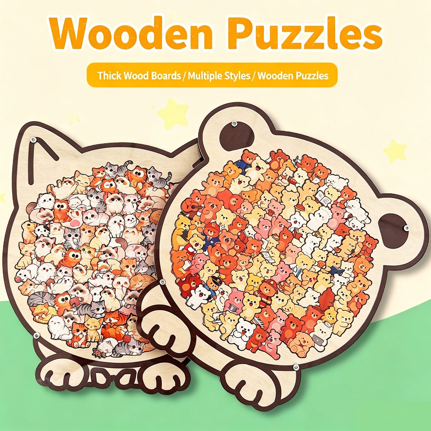 Irregular Cute Animal Wooden Puzzle With Stand